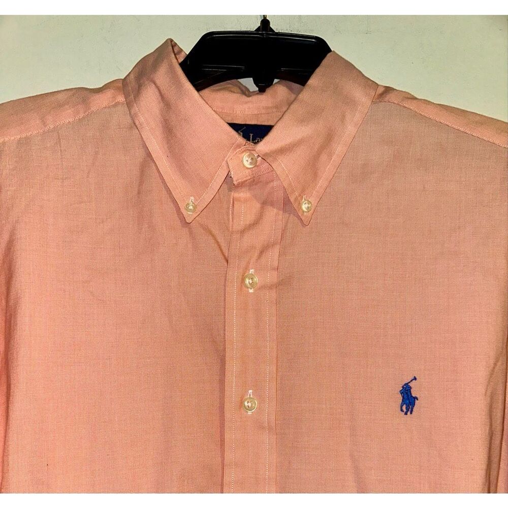 Ralph Lauren Chambray Button Up Shirt Salmon Flesh Pony Long Sleeves large class